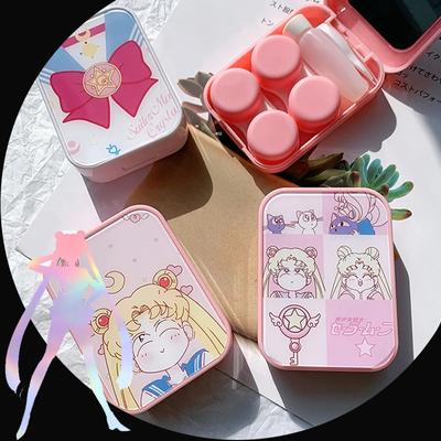 Étui à lentilles de Contact série rose japonaise, boîte avec miroir, conteneur de lentilles colorées de dessin animé, ensemble de voyage Portable, stockage de lentilles, cadeau