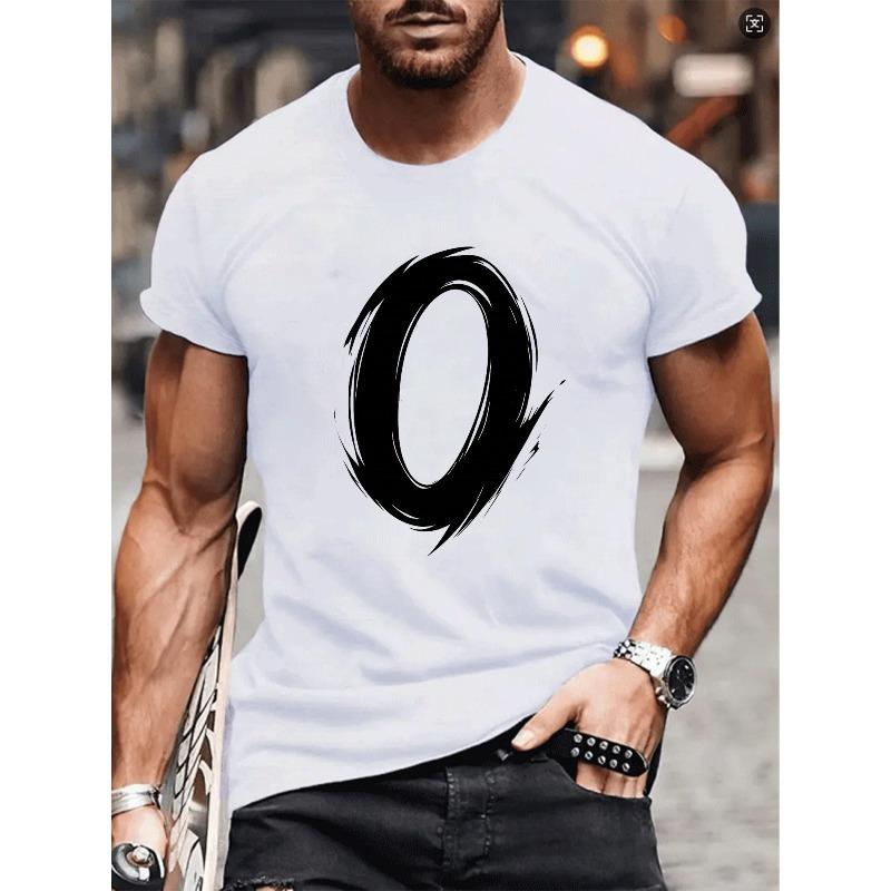 European sizes Men'S Casual Short-Sleeved Crew Neck T-Shirt with Easy Digital 0 Print | All-Season, Loose Fit, Medium Stretch Fabric