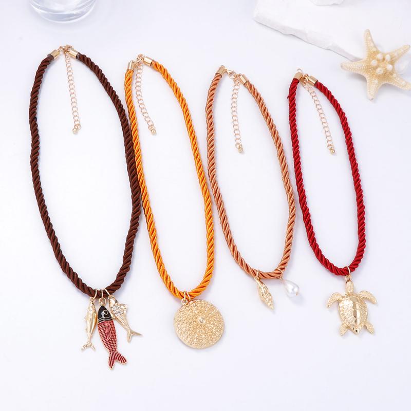 4Pcs/Set Ocean Elements Sea Turtle Fish-Shaped Pendant Necklaces For Women Fashion Holiday Party Jewelry Gifts