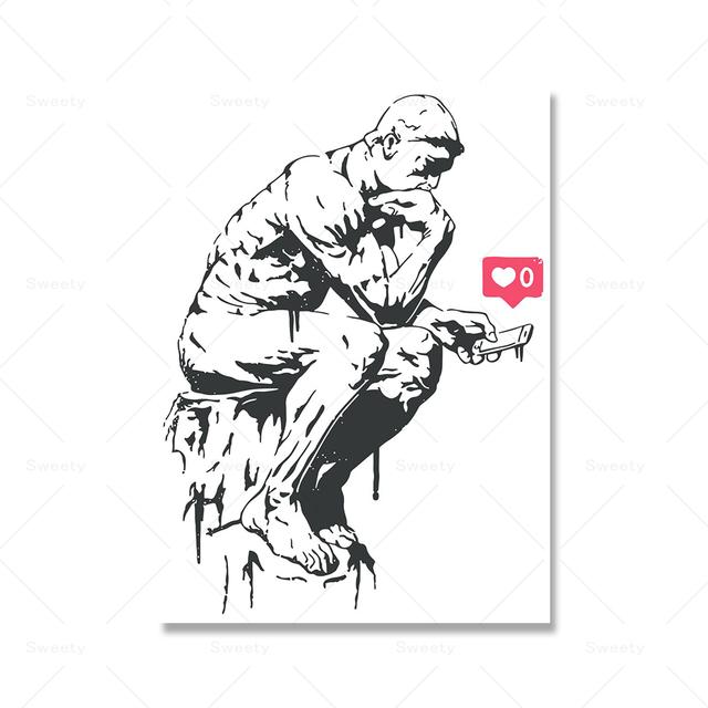 Street Graffiti Art Banksy Butterfly Girl Heart Poster Oil Painting Modern Thinker Living Room