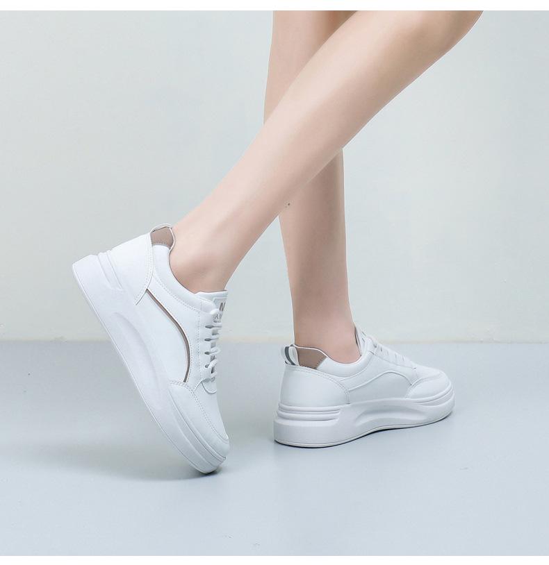 Korean Style Women's Platform Sneakers - Spring 2024 Casual White Shoes