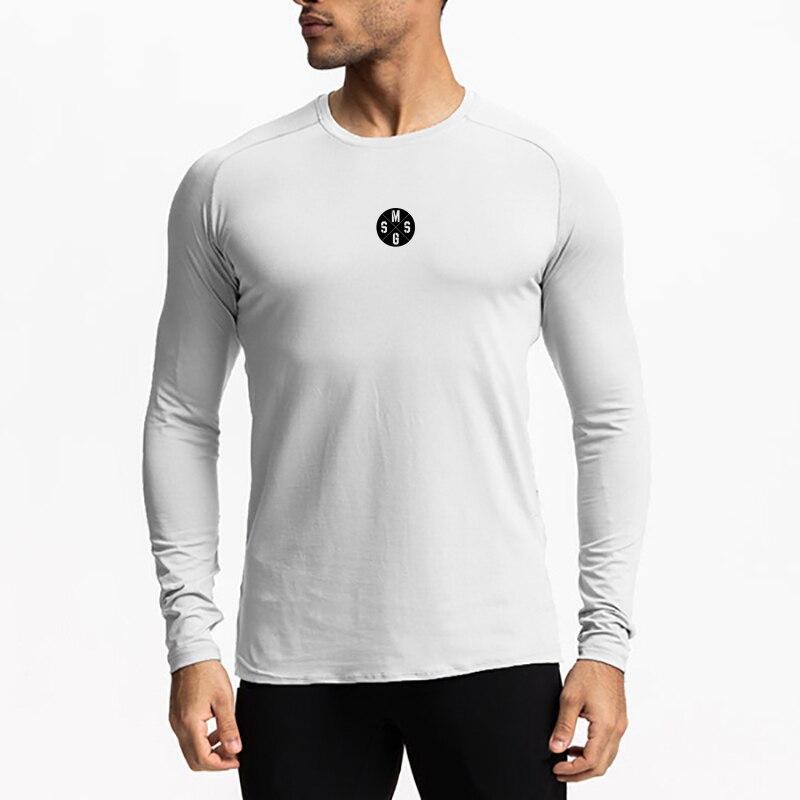 Muscleguys Autumn Clothes Men’s Fitness Sports Long Sleeves Tees Breathable Thin Polyester Tops