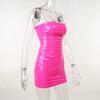 Mini šaty s výstřihem za krk, bez ramínek, bodycon, z PU kůže, evropský styl