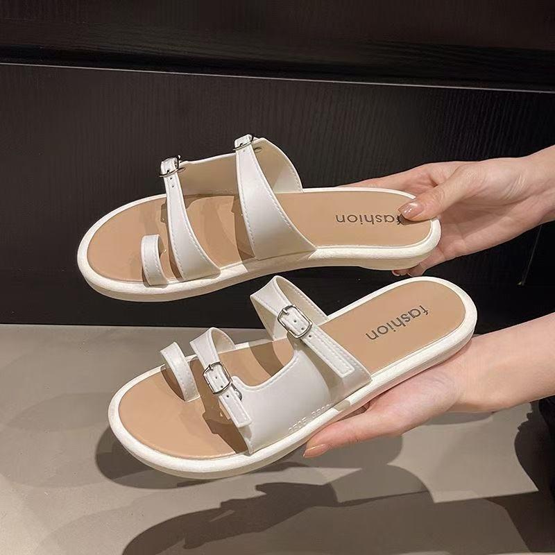 Mary Jane Shoes New Retro Shallow Mouth One Word Versatile Flat Bottom Soft Sole Single Shoes Gentle Women's Sandals