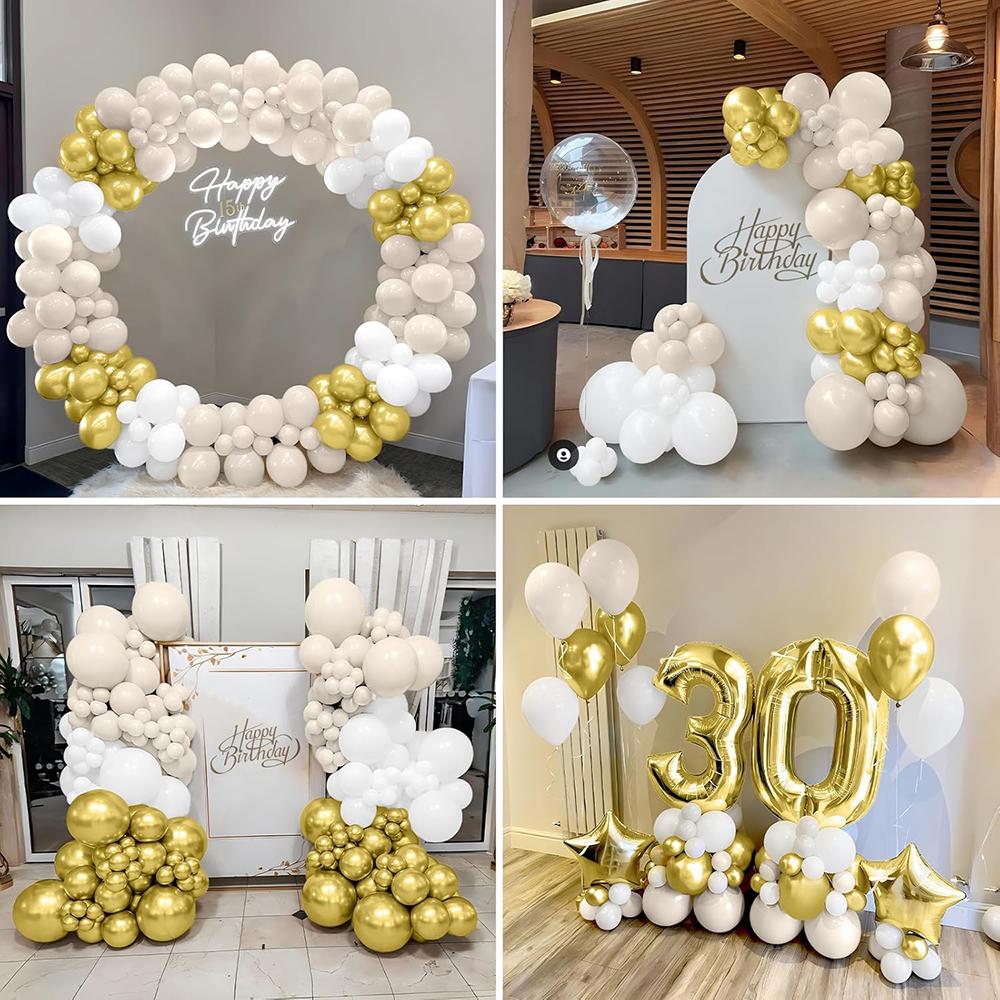 Guirlande de ballons blancs Snad, kit d'arche de ballons sable, blanc et or, décoration pour baby shower, anniversaire, mariage, anniversaire de mariage, ballons