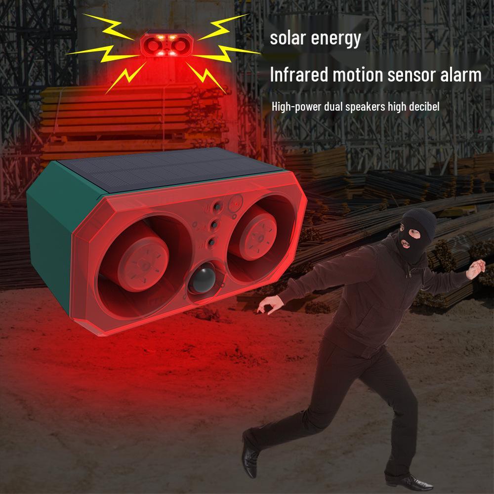 High-Power Dual Speaker Solar Animal Repeller with Infrared Sensor and Red/Blue Strobe Light