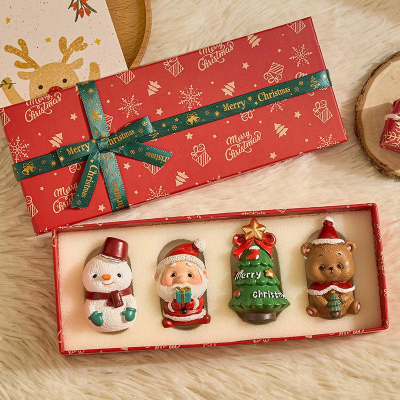 Christmas Gift Box Santa Claus Resin Tabletop Ornament Tree Decor Party Favor Toy-Perfect Small Gift for Children