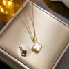 Women's 18K Gold-Plated Necklace Chain Golden Luxury Diamond Four-leaf Clover Pendant Black White Fashion Pendant Necklaces