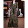 Dames Zomer Vintage Etnische Print V-hals Losse Maxi Jurk Met