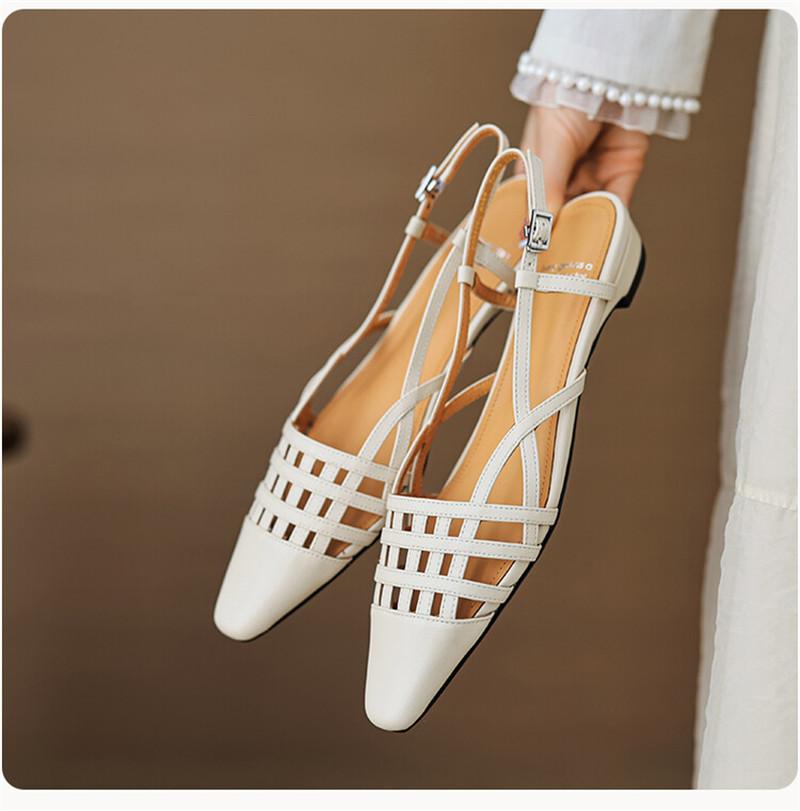 Fashion New Split Leather Summer Sandals Square Toe Sandals for Women Low Heel Concise Gladiator Shoes Fashion Narrow Band Ladies Shoes