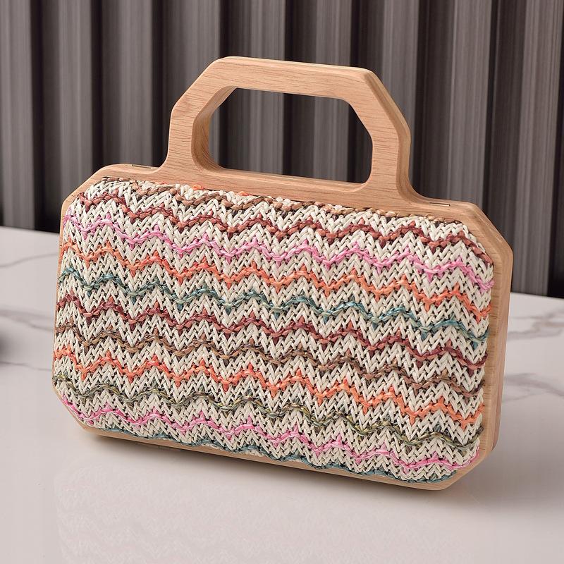 2025 Stylish Women's Wooden Handle Straw Tote Bag - Luxurious Everyday and Formal Evening Bag for All Occasions.