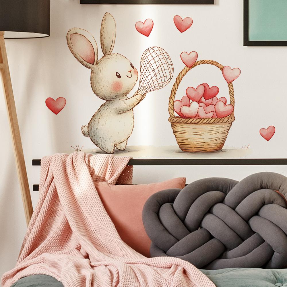 Stickers for The Home Beautification Wall of The Bedroom Living Room Entrance Hall and The Little Rabbit Catching Hearts
