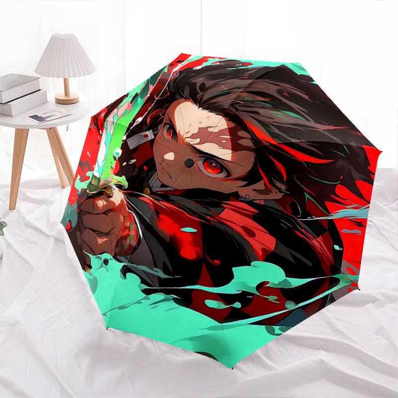 

1pc Tanjiro s Determination Demon Slayer Automatic Opening and Closing Umbrella - Lightweight 3-Fold Design, Suitable for Fans, Travel, Daily Use - Of