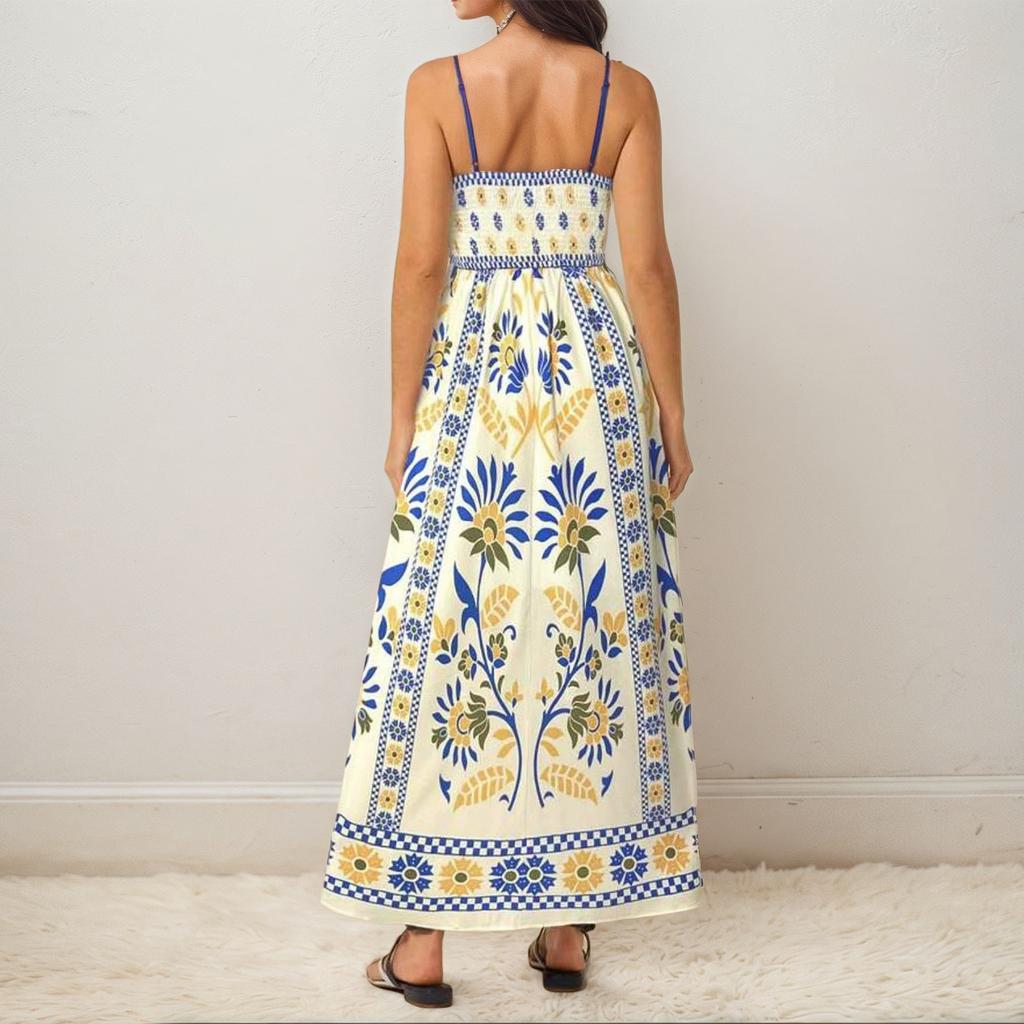 Women's Casual Fashion Vintage Floral Print Suspender Dress Elegant Holiday Dress