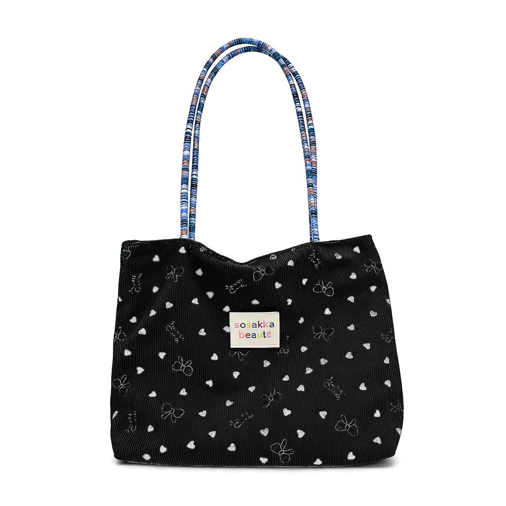 

Corduroy Shoulder Bag Large Capacity Tote Bag Heart-patterned Canvas Bag Commute Bag Shopping Bags For Women Daily use