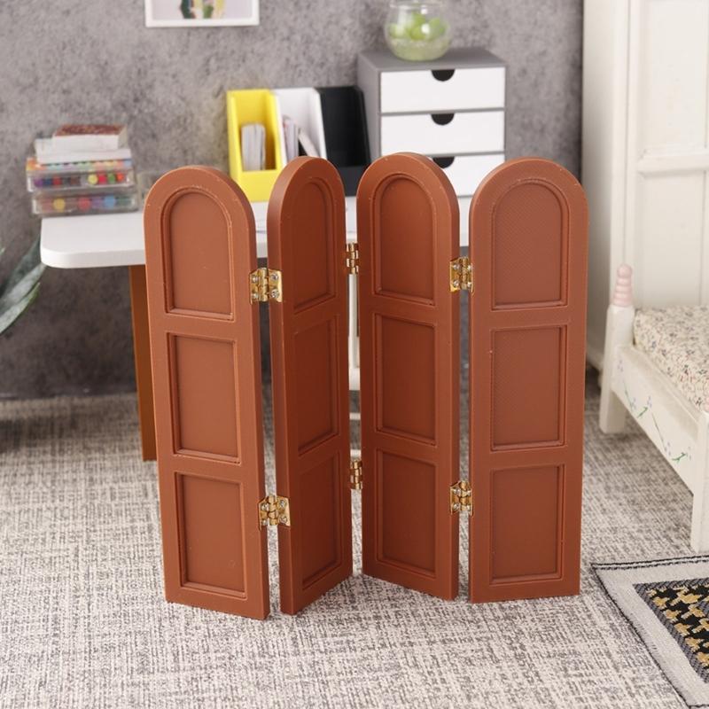 1:12 Scale Furniture Miniature Folding Screen Room Divider For Doll House With Hinged Panels And Simulation Design