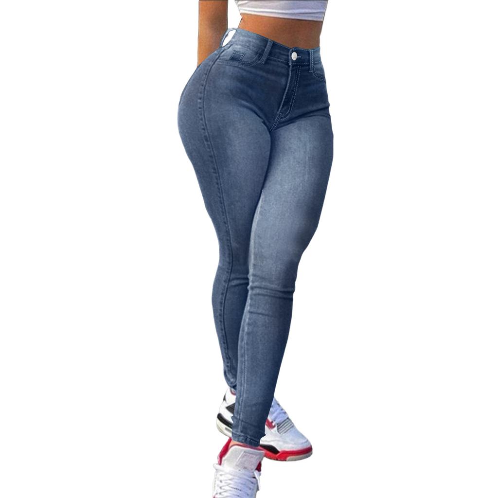 Ladies' Color Casual Pants Versatile Slim Fit Straight Leg Denim Jeans