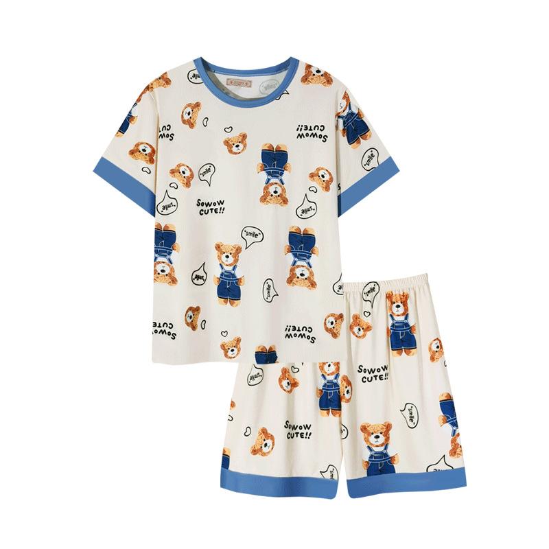 Summer cool INS wind strap bear pajamas women's summer cute cartoon round neck short-sleeved casual loungewear cover