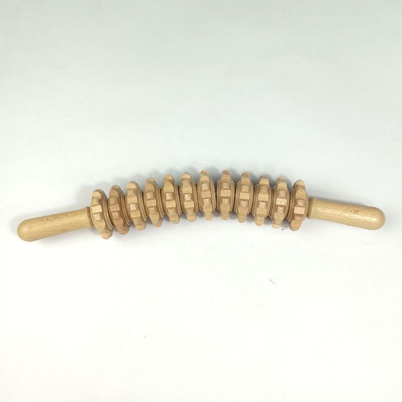 Beech Wood Curved Handle 12-Wheel Abdominal Massage Roller
