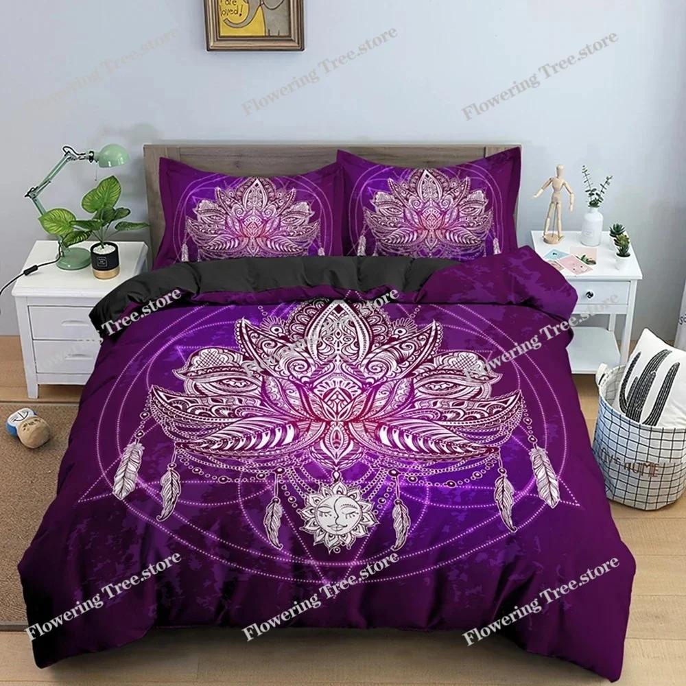 Bohemian Lotus Bedding Set Mandala Duvet Cover Bedroom Comforter Covers Single Twin King Size Quilt Cover Home Textile