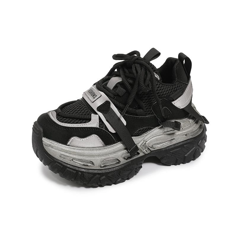 2025 autumn new platform dad shoes women's black splicing muffin sports breathable Forrest Gump shoes waffle casual shoes