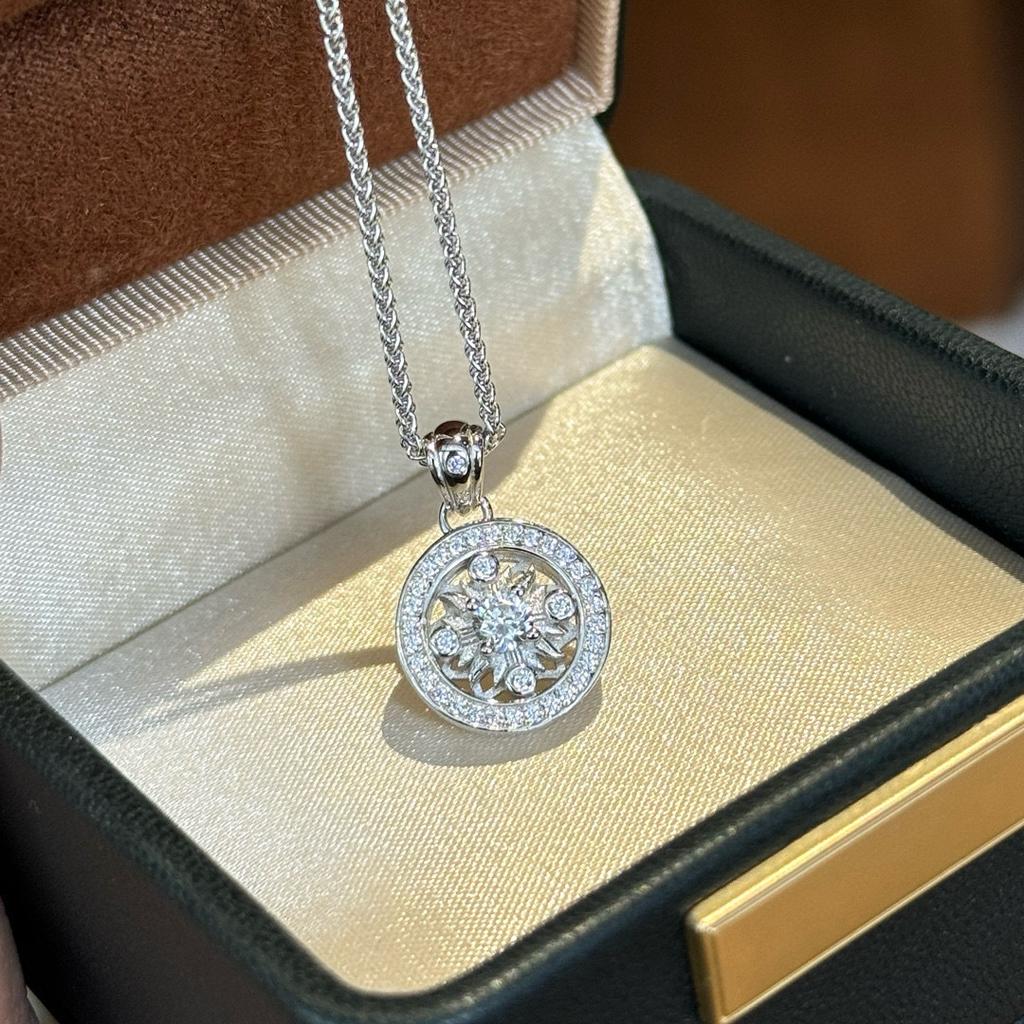 New Vintage 100% Pure 925 Sterling Silver Pendant Pave Aaa Zircconia Lucky Compass Short Necklaces For Women Wedding Jewelry