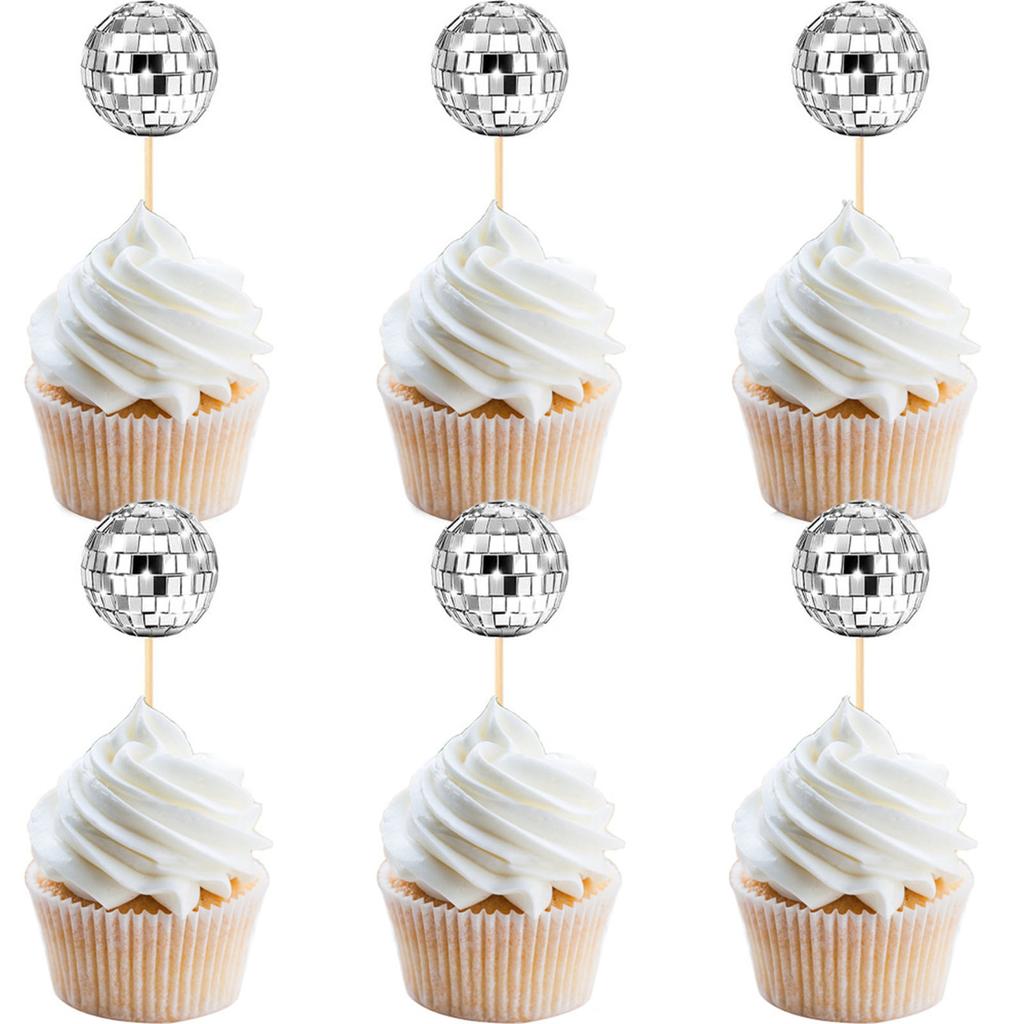 24 Stück Discos Thema Cupcake Topper für Geburtstagsfeier Kuchen Einstecker Dekorative Nachspeise Geburtstagsdekorationen