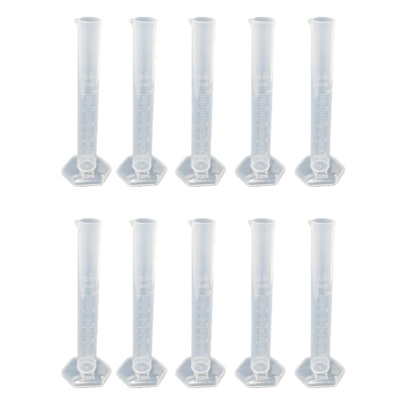 10PCS Plastic Graduated Cylinders With Hexagonal Base Measuring Cylinder Cups For Stable Liquid Measuring In  Labs