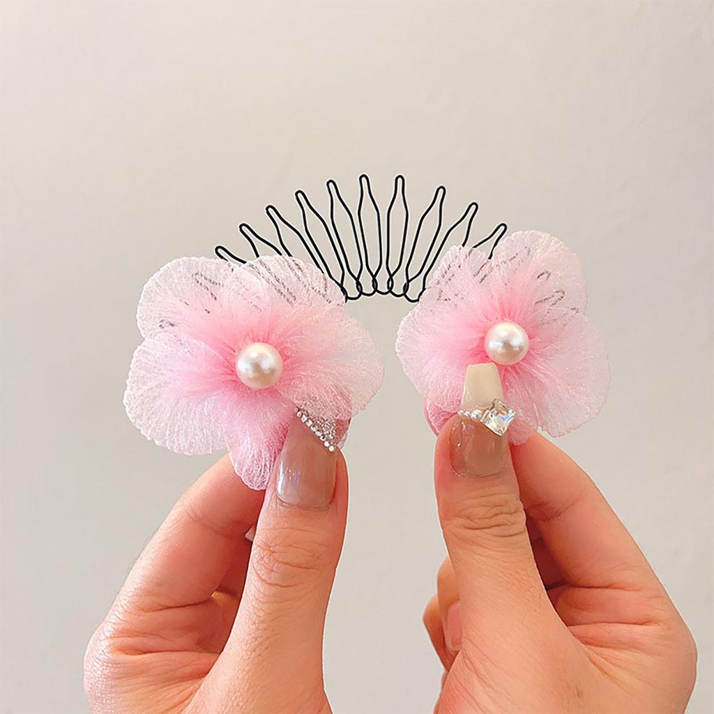 Cute Flower Hair Clip For Girls Pink Flower Bow Fringe Hair Comb Exquisite Children's Hair Fixed Hair Clip Hair Accessories