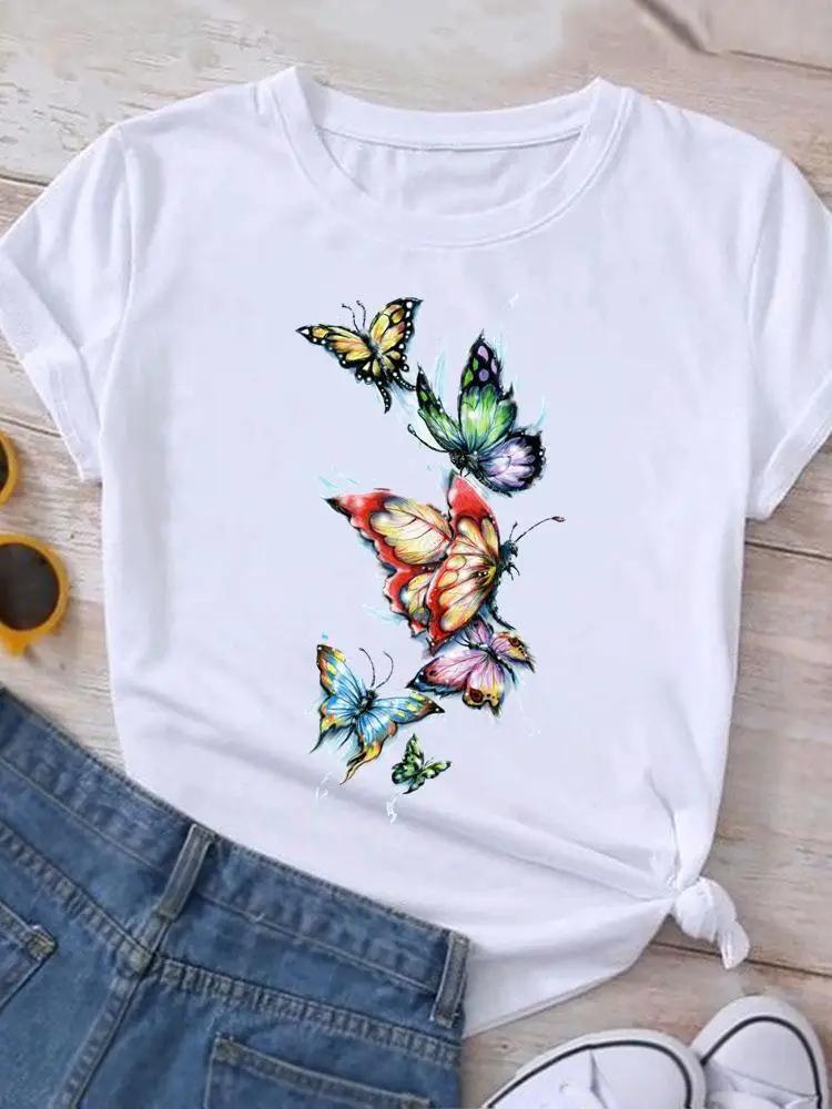 Graphic T Shirt Sunflower Butterfly Cute Summer Casual Clothing Short Sleeve Women Print Fashion Clothes Tee Tshirt Female Top