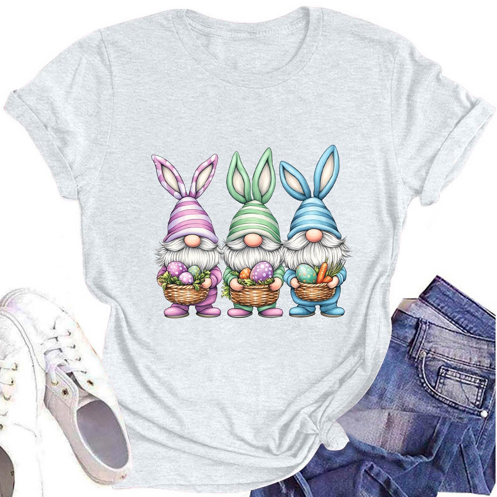 

Women s Fashion Round Neck Short Sleeve T-Shirt Easter Printed Casual Top XL білий