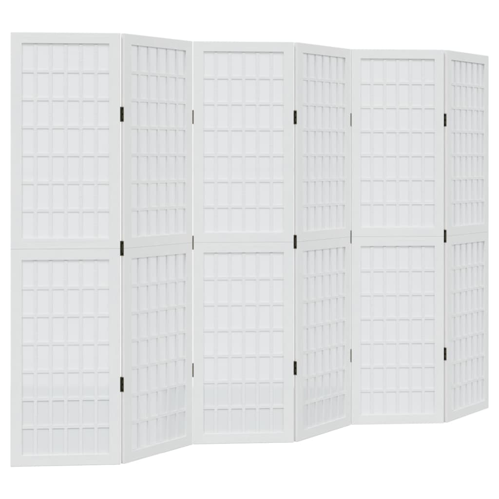 Vidaxl Room Divider, 6-Panel, White, Solid Paulownia Wood