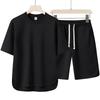 European & American Plus Size Men's Plaid Round Neck Short Sleeve Casual Set
