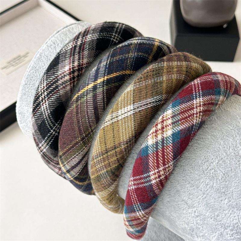 Fashion Women's Plaid Cloth Headbands with Sponge Padding for Ladies And Girls Casual Hair Hoops Accessories