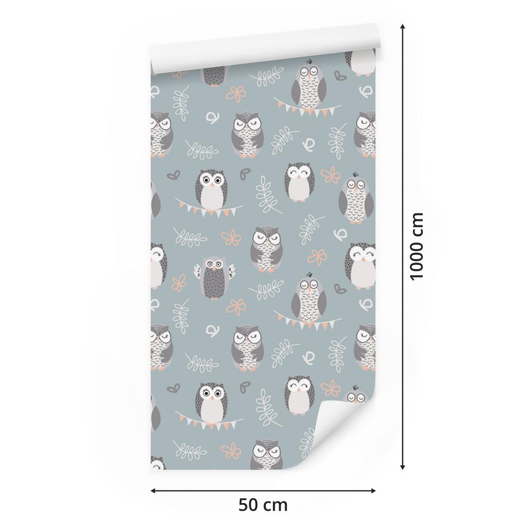 Owls on a green background wallpaper for living room and bedroom 50x1000
