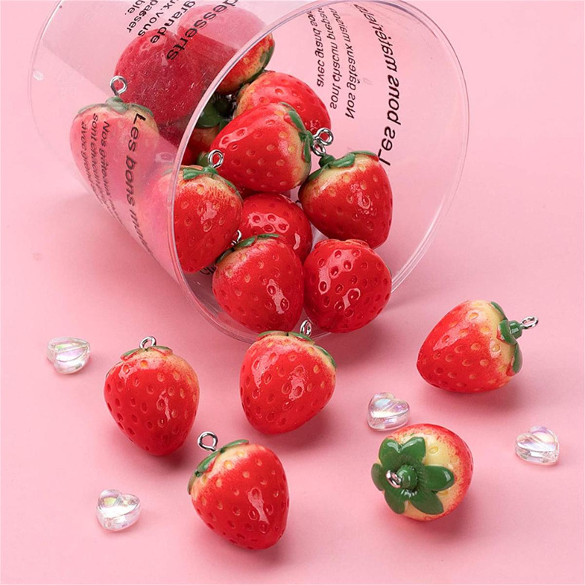 

SG04 Cute 5pcs Strawberry Cute Fruit Resin Miniature Food Art Supply Charm Exquisite Beads Jewelry Making DIY Earrings Bracelet 27x 19mm