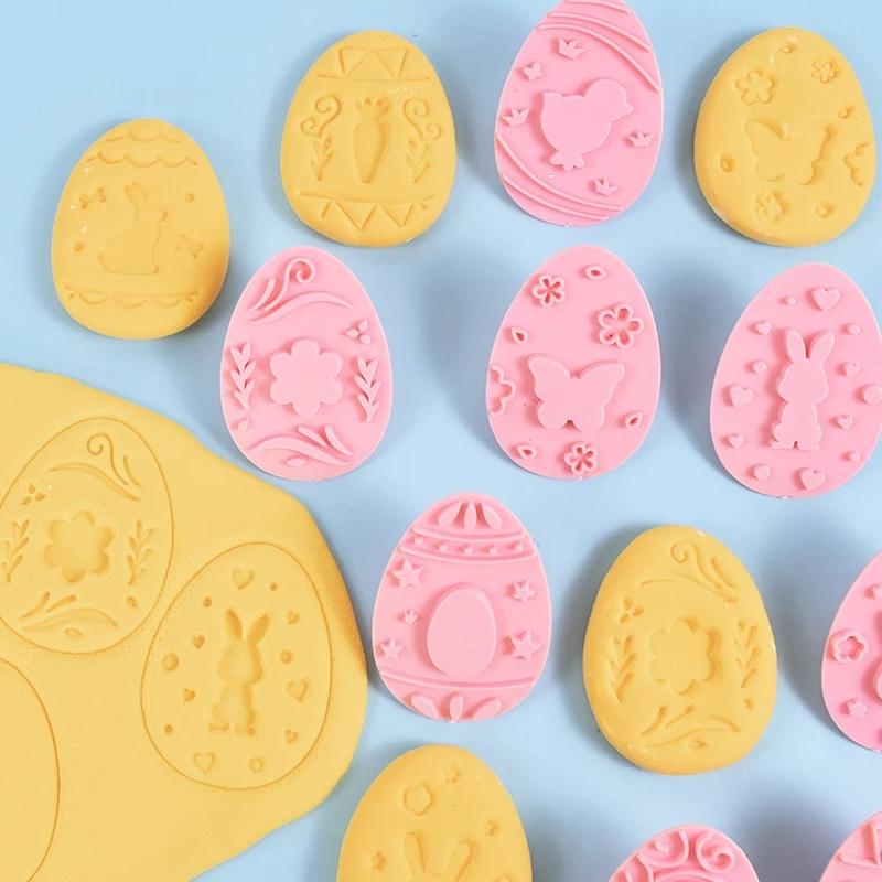 9Pcs/set Easter Rabbit Biscuit Mold Bunny Egg Cookie Cutter Stamp Embosser DIY Baking Tools Easter Party Cake Decoration Tools