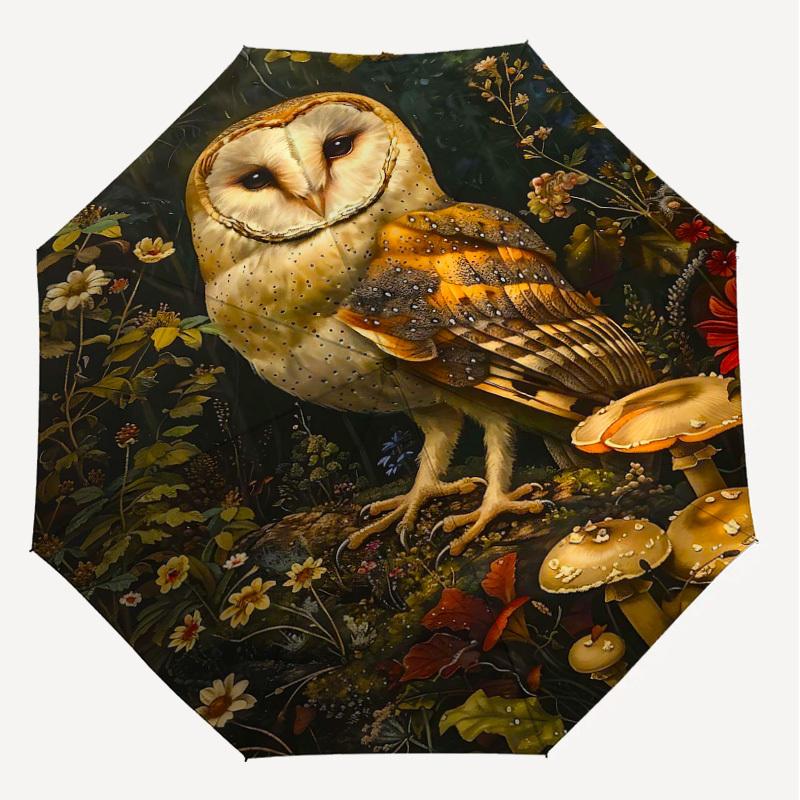 1PC Owl Forest Umbrella-8-Rib Reinforced Portable Folding Travel Suitable for All Seasons Outdoor Daily Use-G326