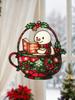 Acrylic Window Hanging Ornament - Cute Snowman Reading Book, Red & Green Teacup Design, Festive Decor for Xmas Tree & Home Decor