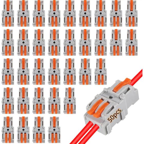50PCS Lever Wire Connectors, T Shape Out Quick Wire Connectors, Electrical Lever Nuts Wire Connectors Push-in Conductor Terminal Block AWG 28-12