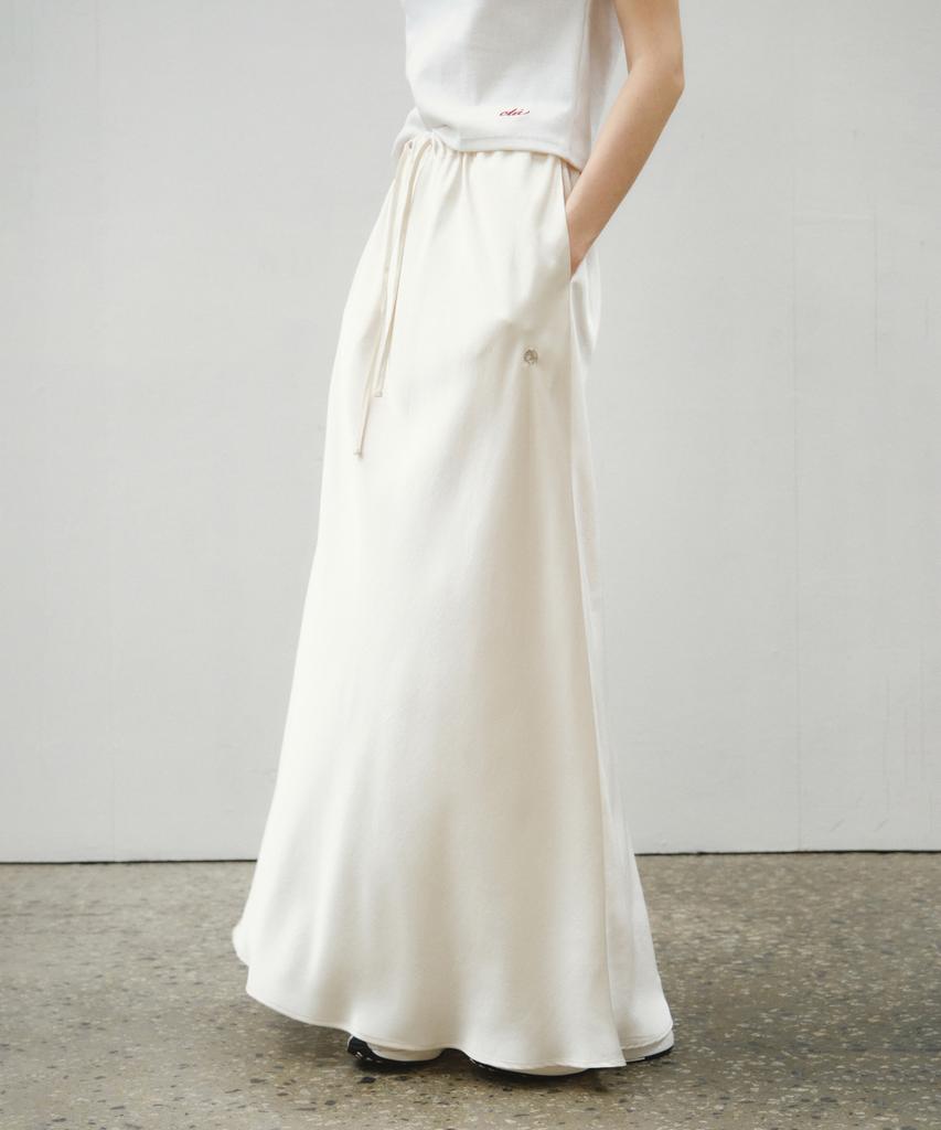 CITTA Relaxed Satin Maxi Skirt_Cts624(White)