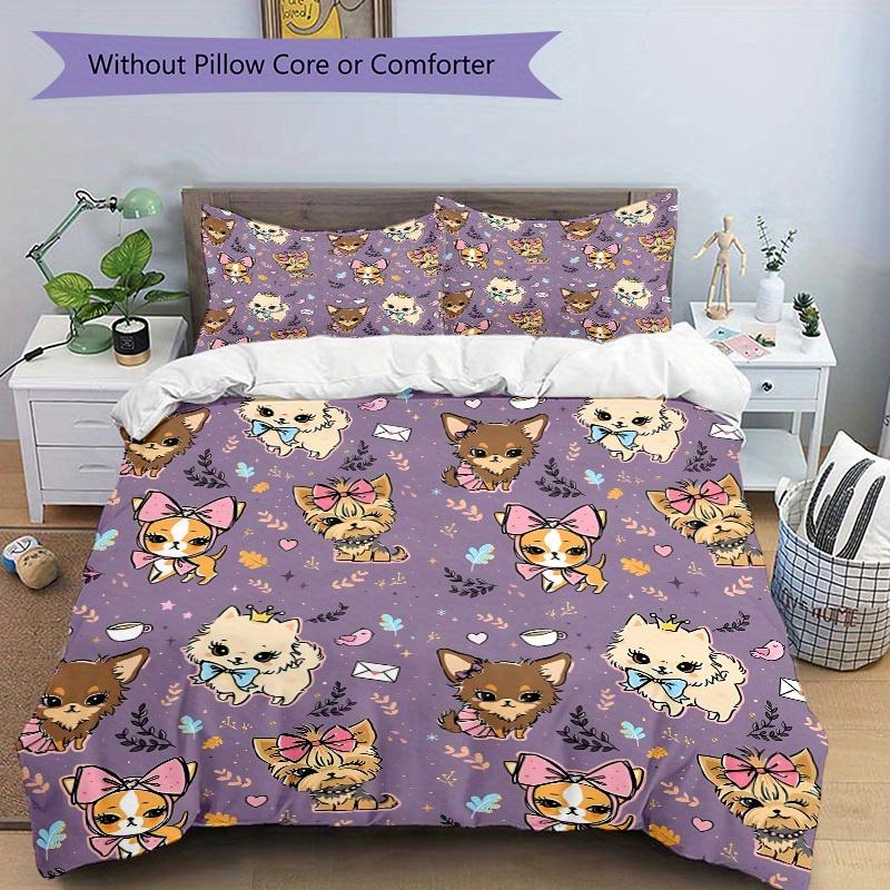 3pcs Set Puppy Bow 1 Quilt Cover + 2 Pillowcases, All Seasons Bedroom Setting, Perfect for Home and Dorm Decor A162