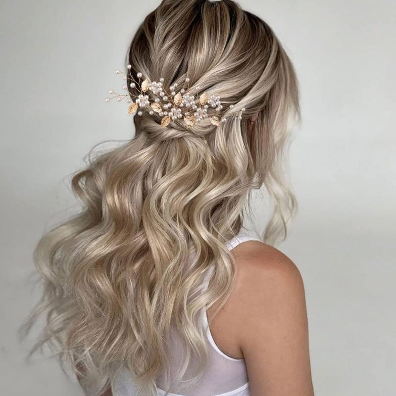 7PCS Golden Leaf Pearls Hairpin For Women Elegant Hair Styling Accessory Strong Hold Wedding Party Headpiece Photo Wear