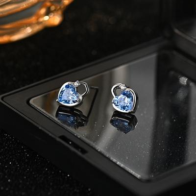 Pendientes Candado de Amor Diamante Azul Lujo Ligero Sensación de Alta Gama Hermosos Azules Exquisitos Pendientes de Diseño Nicho