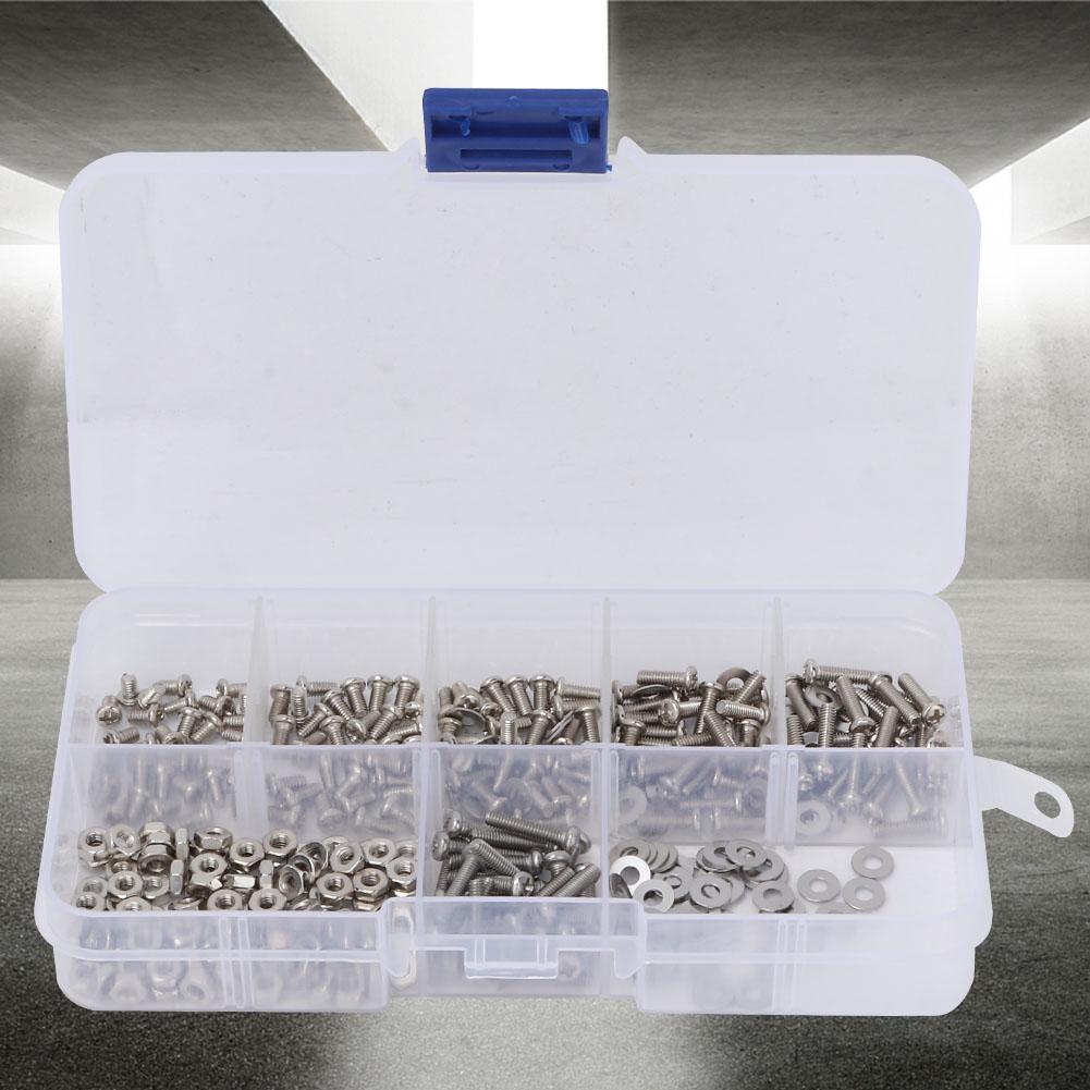 360pcs M2.5 Cross Stainless Steel Screw Bolt Nut Washer Assortment Set