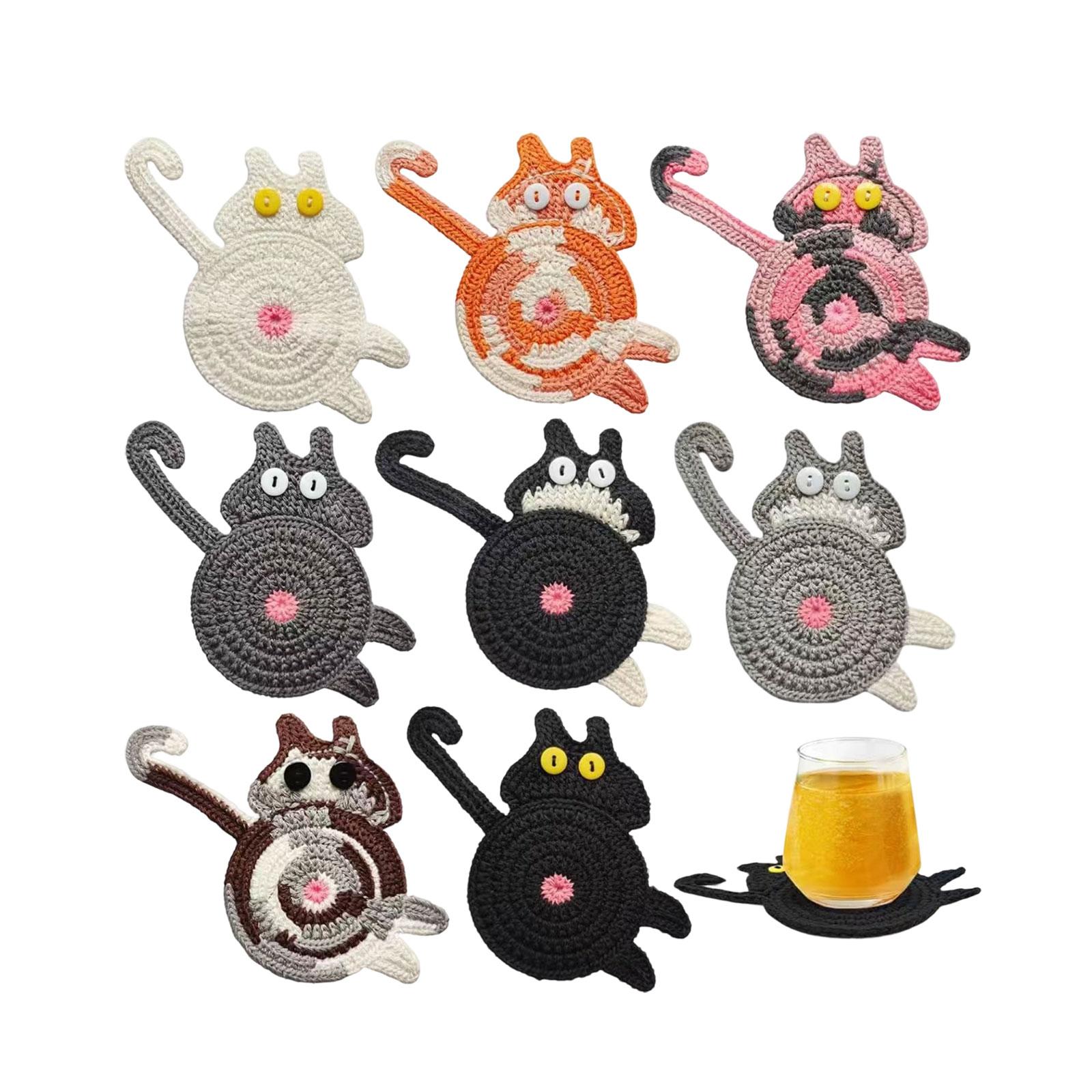Wooden Cat Butt Coasters Set of 8 Unique Animal Shape Drink Coasters Heat Resistant Natural Material Home Kitchen Table Protection One Size