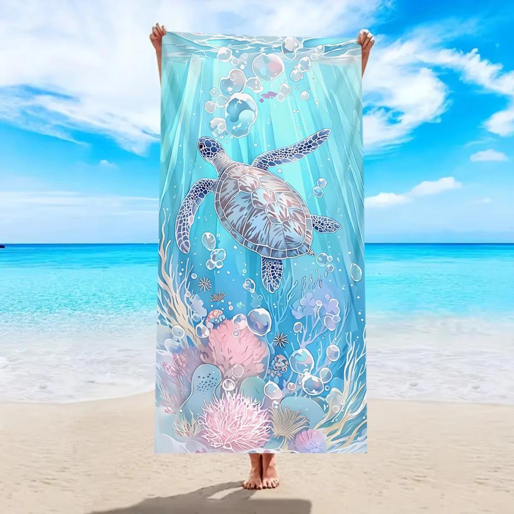 1pc Dreamy Sea Turtle Polyester Quick-Dry Beach Towel, 2D Printed, All-Season, Lightweight Soft, Unisex for Swimming/Surfing/Cam