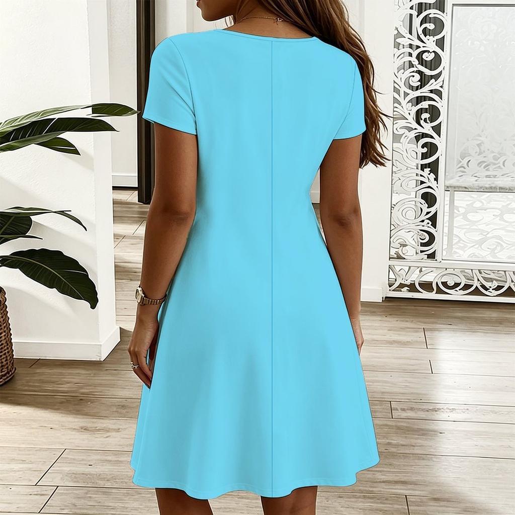 Women Plus Size V Neck Short Sleeve Dress Tropical Blossom Printed Relaxed Dress For Seaside Trip And Daily Life
