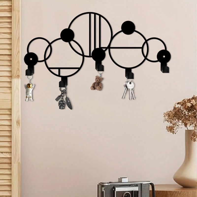 Large Modern Abstract Key Holder Black Entryway Decor Curved Iron Wall Art Gift