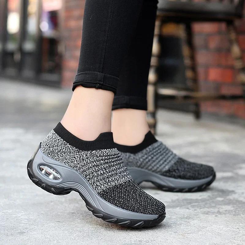 Summer Women Shoes Knitting Sock Sneakers Breathable Flat Shoes Casual Breathable Sneakers Flats Walking Shoes For Women